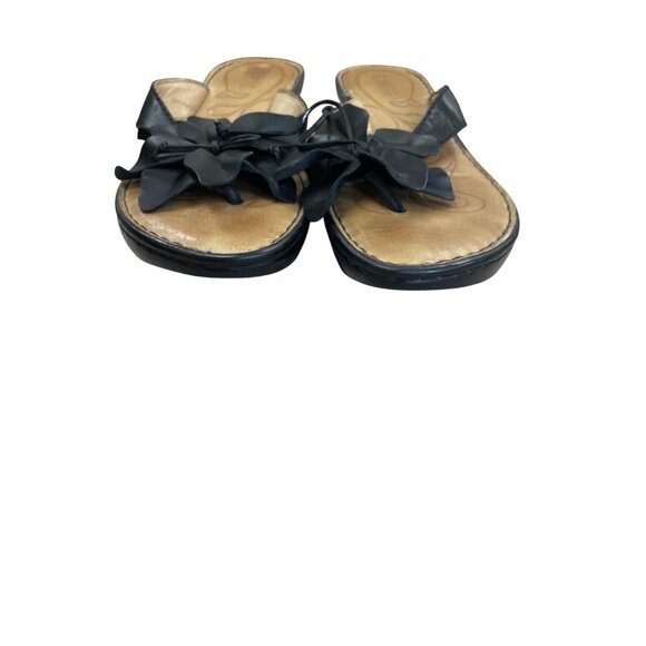 Born Womens Black Leather floral 2" Wedge Slip-On sandals Size 8/39 SKU 8370 - Picture 7 of 12